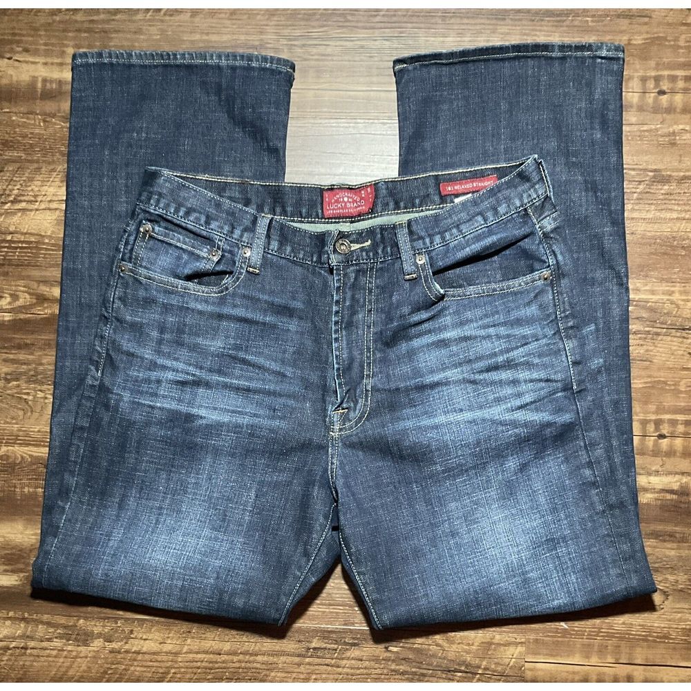 Lucky Brand 181 Relaxed Straight Jeans Men's 33x30 Blue Denim Cotton Dark Wash‎